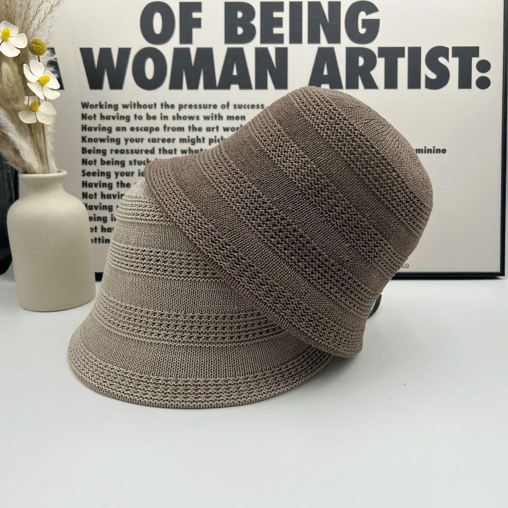 Solid color hollow knitted bucket hat women's spring and summer new breathable sunshade sunscreen basin hat fashion bucket hat