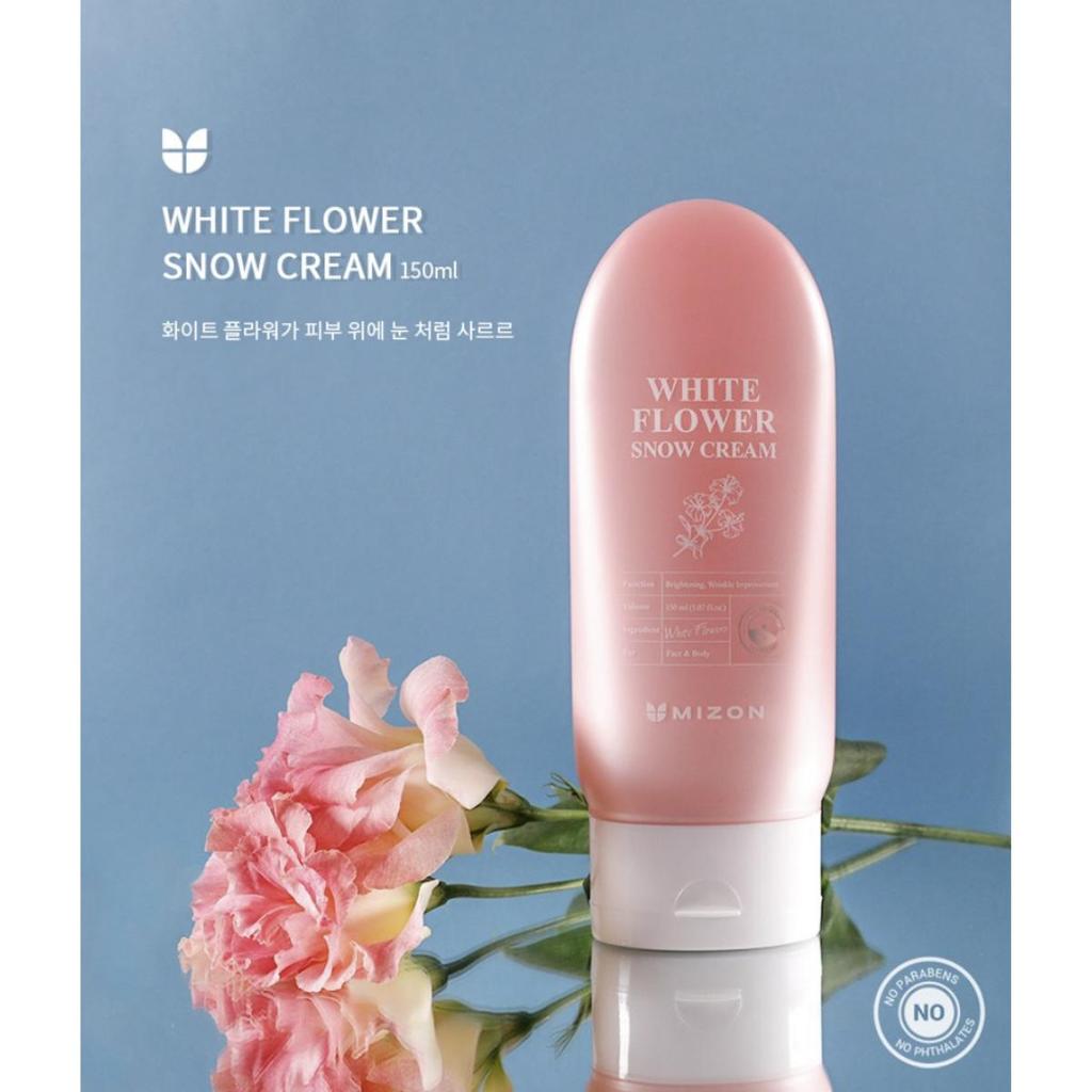 Mizon Крем для лица и тела White Flower Snow Cream 150 мл - Мгновенное отбеливание и выравнивание тона / Осветляющий увлажняющий крем для лица и тела