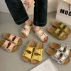 Retro Buckle Platform Slippers Women's Summer New Casual Versatile Boken One-word Drag Outside Sandals