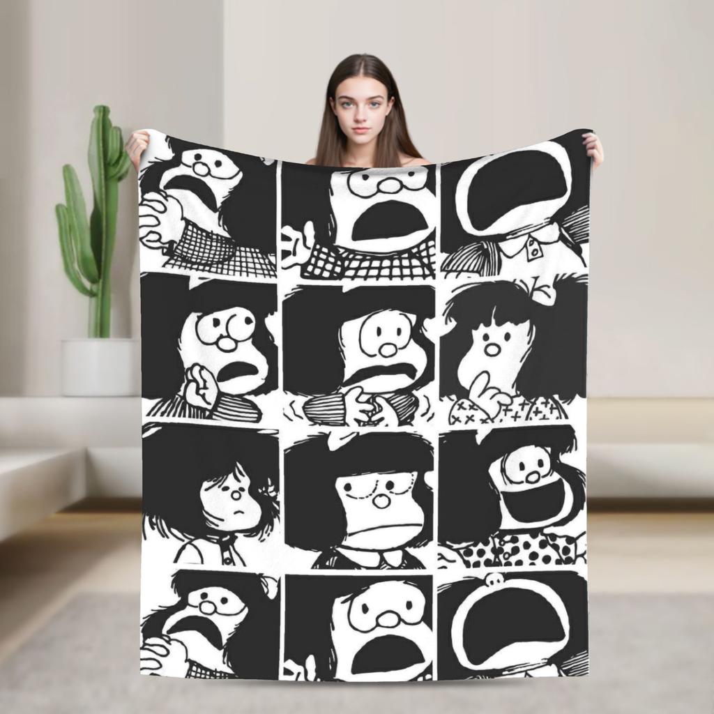 Фланелевое одеяло Mafalda's Collage, Милое Кавайное Модное Пледовое одеяло для Кровати, Дивана, Кушетки 150*125см Покрывала,