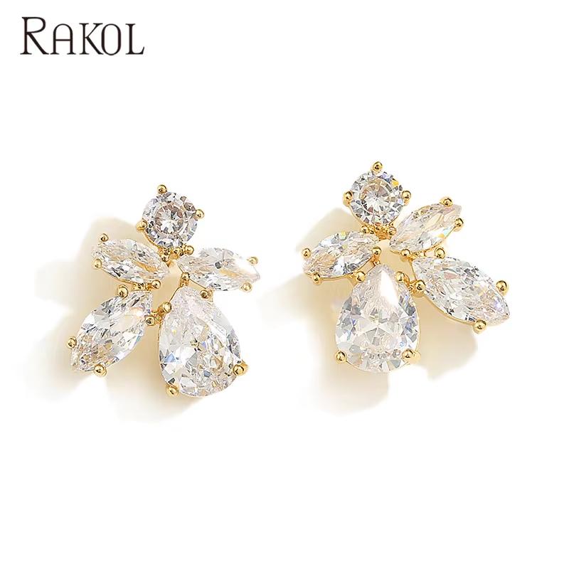 RAKOL EP2518 New Designer Jewelry Earrings Women Gold Plated 18 K Earrings Flower Shaped Stud Earrings Bridesmaids Bridal