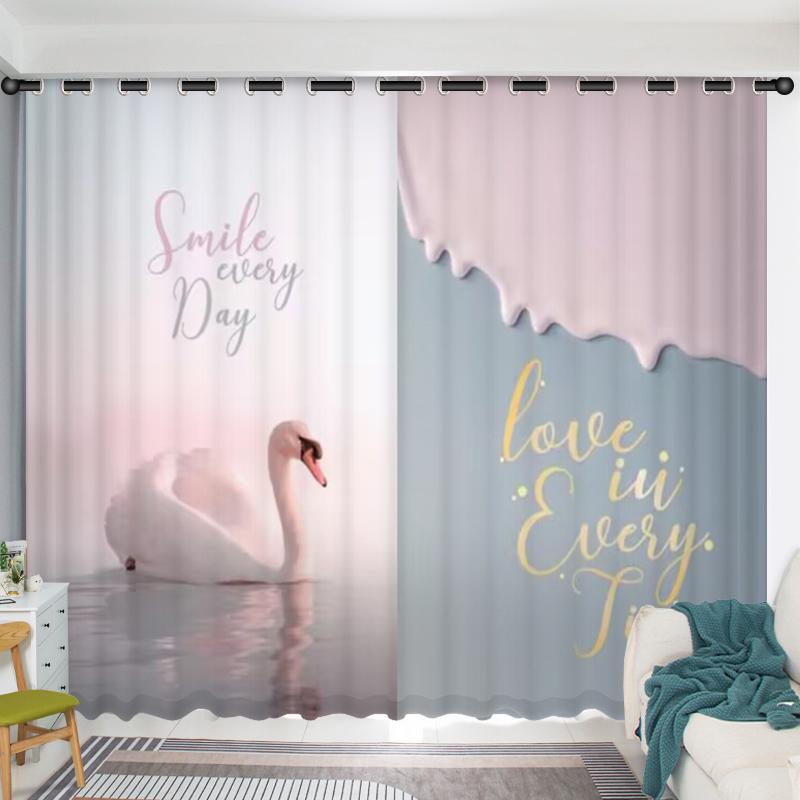 2Panel Swan Curtain Semi-blackout Curtain for Bedroom Living Room Kitchen Window Grommet Top cortinas de salon 2 piezas envío