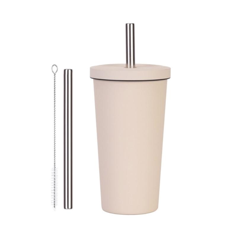 Double Layer Vacuum Insulated Cup With Straw 316L Stainless Steel Tumblers Water Bottle with Ergonomic Handle