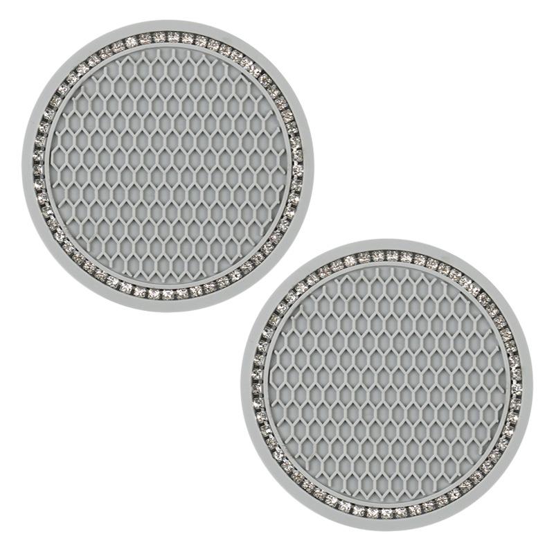 2PCS Diamond Car Coaster Water Cup Slot Non-Slip Mat Silica Gel Pad Cup Holder Mat Car Gadget Bling Car Accessories for Woman