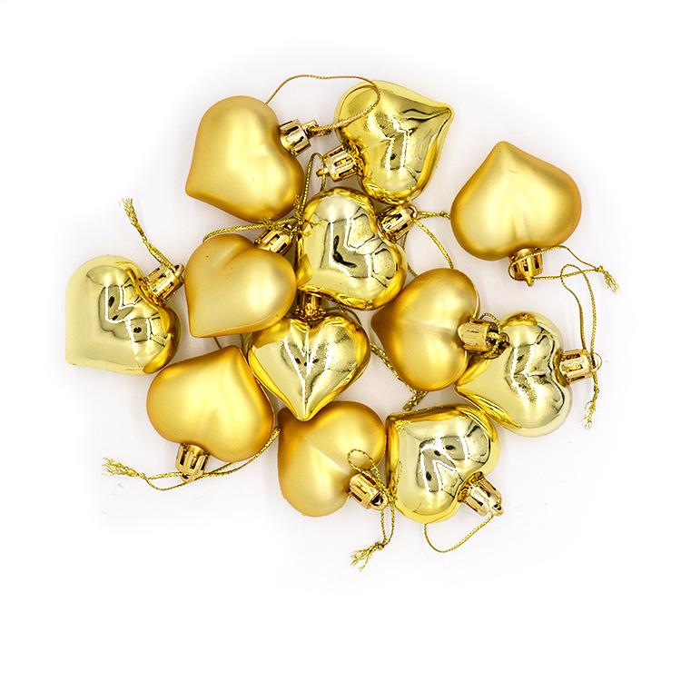 12 Pcs Christmas Tree Ornaments Gold Red Balls Hearts Stars Hanging Decorations For Holiday Party Home Decoration
