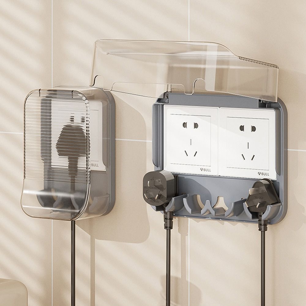 Punch-free Socket Dust Cover with Storage Rack Kitchen Plug Storage Cartoon Waterproof Box