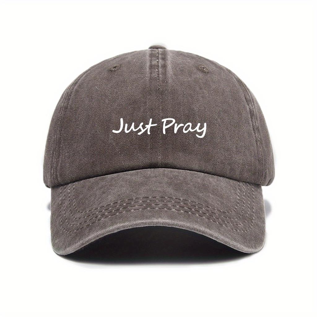 Модная бейсболка в городском стиле, ретро, с эффектом потертости, с принтом 'Just Pray', унисекс, регулируемая, защита от солнца, с козырьком
