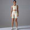 Nessaj Women Fitness Workout Clothes Solid Colour Sportswear Sleveless Vest Knit Biker Shorts Yoga Set