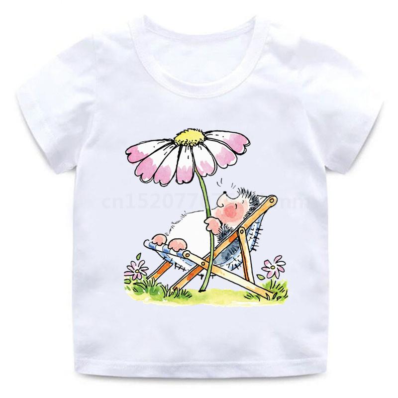 Детские футболки с милым ежиком и животным, забавная забавная футболка для маленьких мальчиков, детские летние топы с короткими рукавами, одежда для девочек