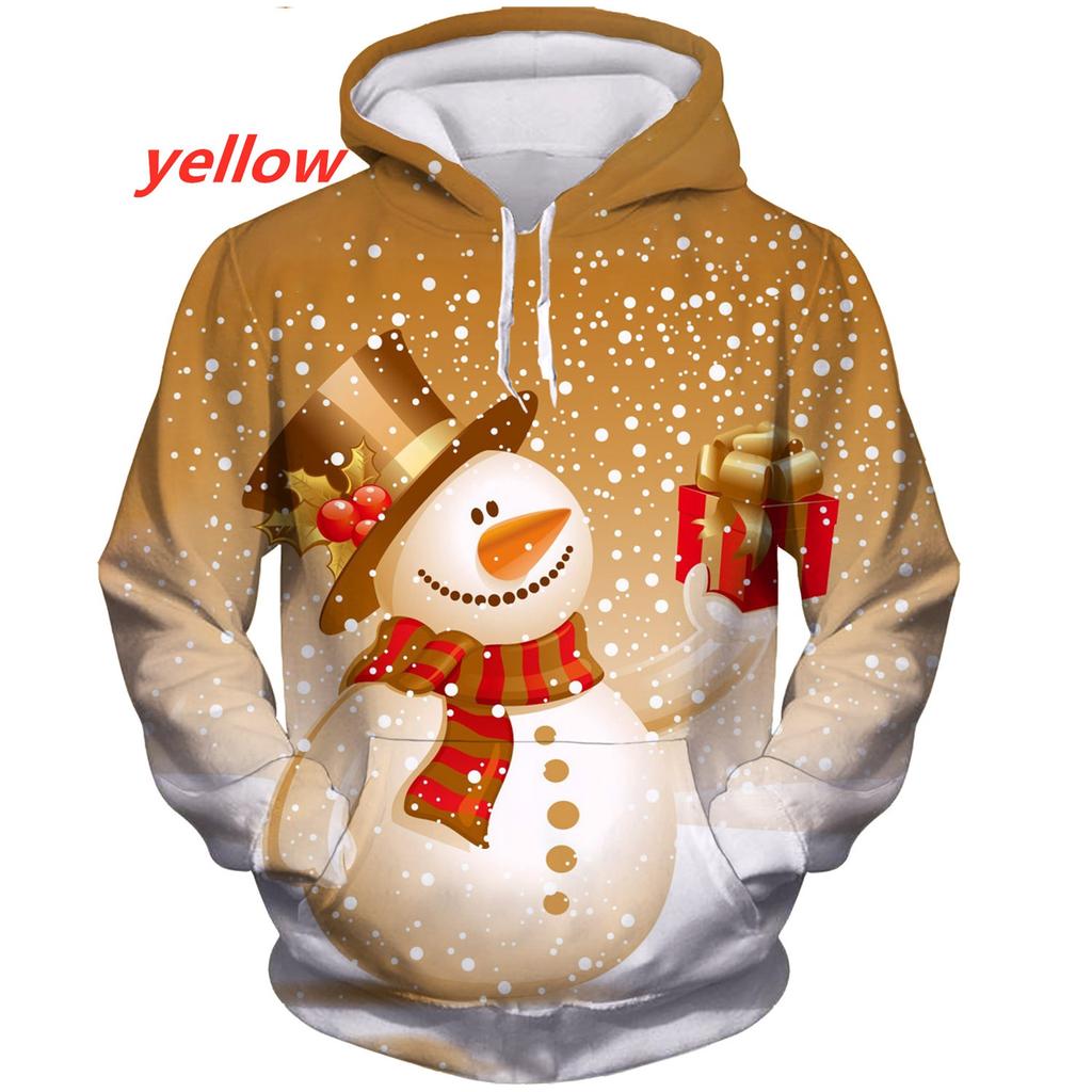 Winter Holiday Print Hoodie, Diverse Santa Figure and Snow Scene Pattern Full Graphic Loose Pullover, Great for Casual Festival Outdoor Activities