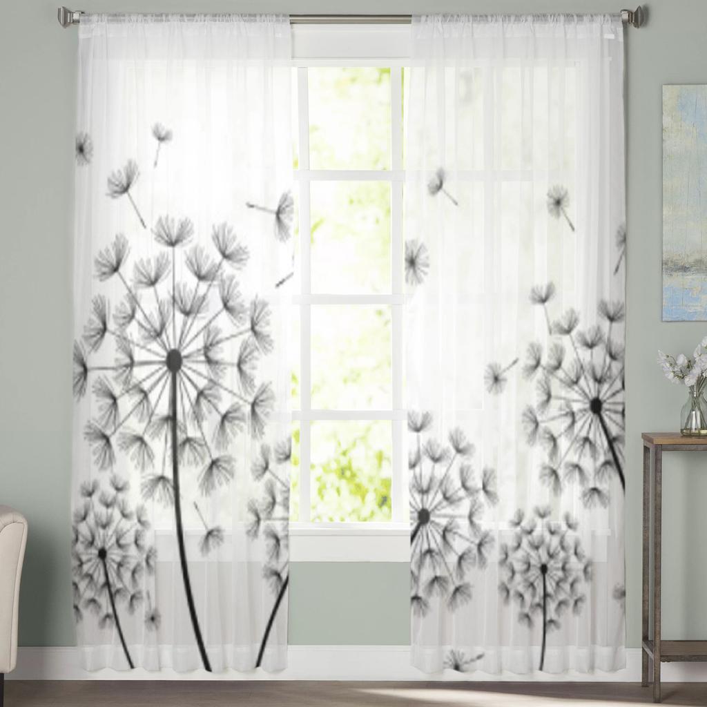 Красивые черные одуванчики тюлевые шторы для гостиной, украшения, современные вуали, шифоновые шторы, прозрачная вуаль для спальни