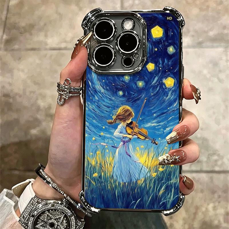 Violin Music Soft Phone Case For iPhone 15 16 17 Air 14 Pro Max 16E Plus 13 12 Mini Plating Anti-Fall Fundas