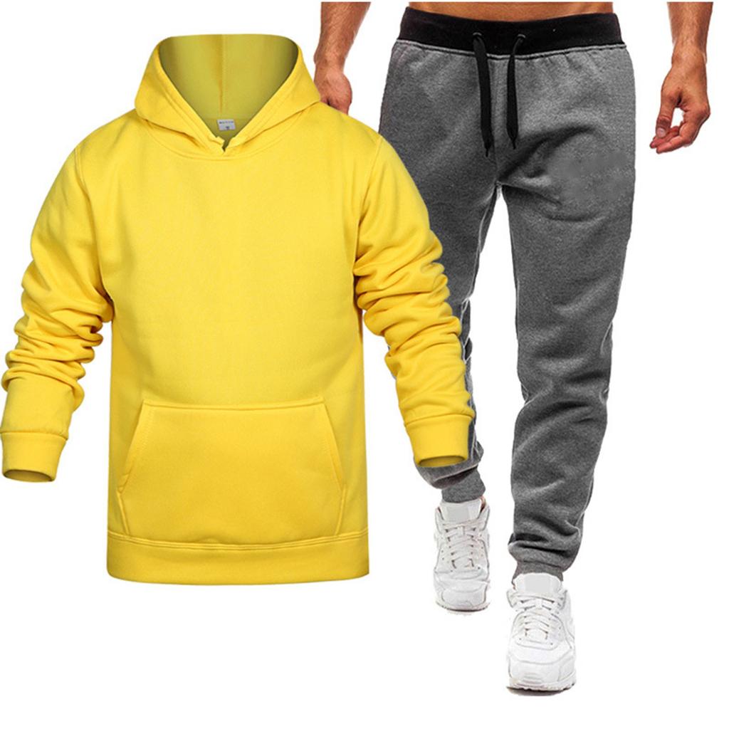 Мужской зимний однотонный худи с капюшоном на кулиске и спортивные штаны