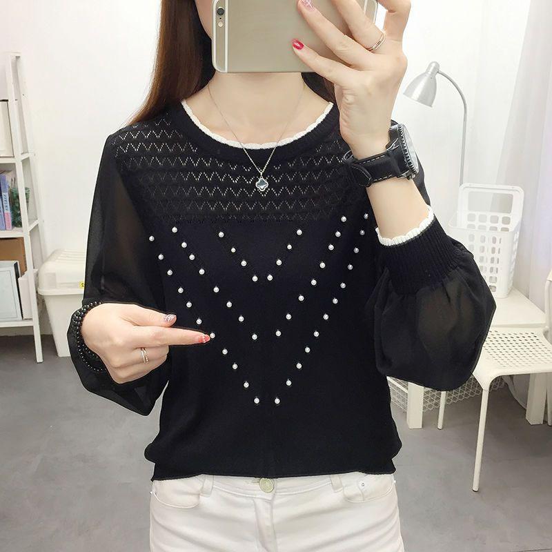 Ледяной шелковый шифоновый трикотаж, пуловер, женский топ с длинными рукавами, весенне-осенний маленький свитер с ароматом, ажурный пуловер, свитер