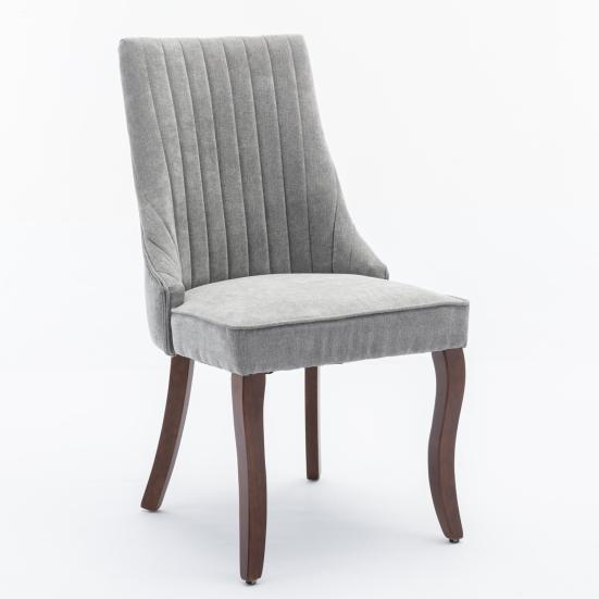 Rayon Cloth Flocking Linen Dining Chairs Channel Kitchen Dinner Chair Comfy Fabric Upholstered Accent Chair for Dining Room with Curved Solid Wood