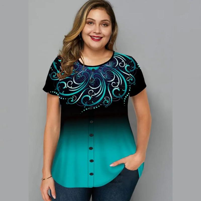 Футболка большого размера свободного кроя женская летняя с коротким рукавом и круглым вырезом с цветочным принтом 3D Топ свободного покроя женская одежда футболки женские