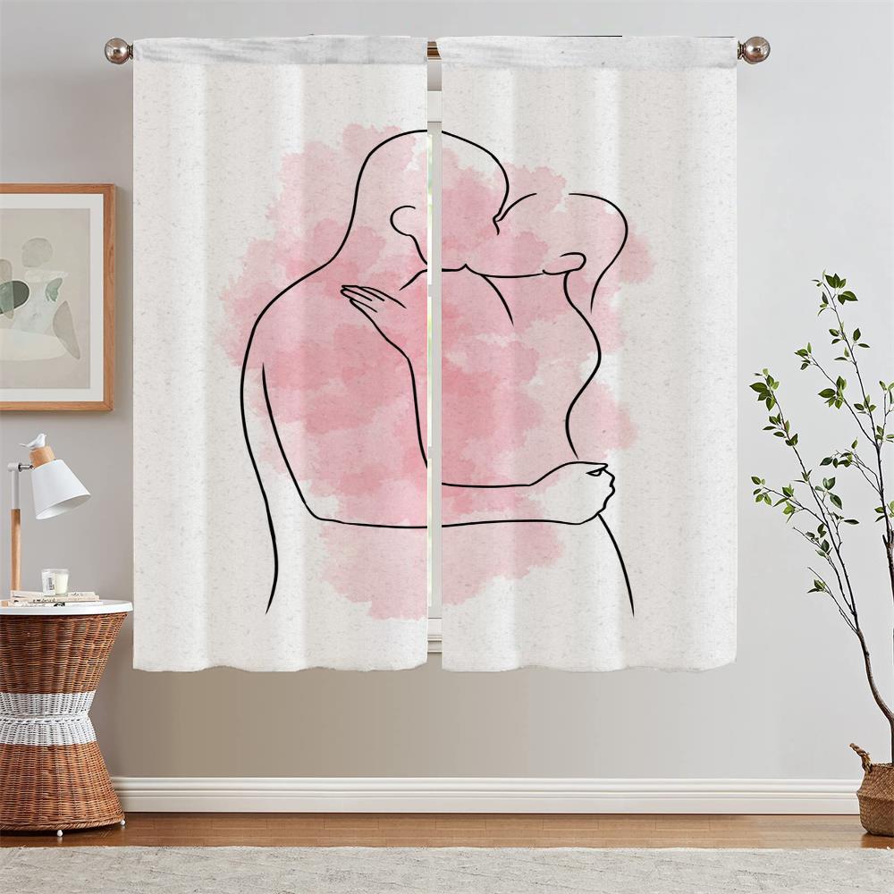 Line Love Pink Curtains for Living Room Bathroom Curtains Tiebacks Bedroom Curtains 2 Pieces Window Blinds Blind Tentacles Curls