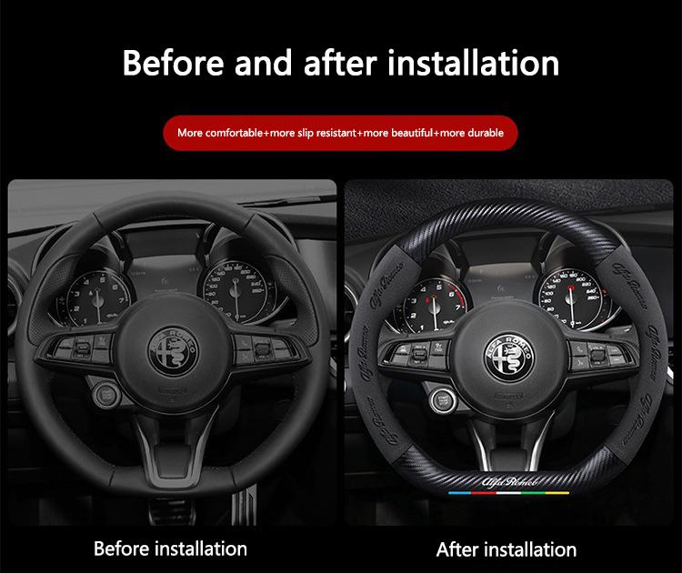 VDGLF1 Stickers Carbon Suede Car Steering Wheel Cover For Alfa Romeo GT 147 156 159 166 Giulia Tonale Stelvio Giulietta Mito Milano