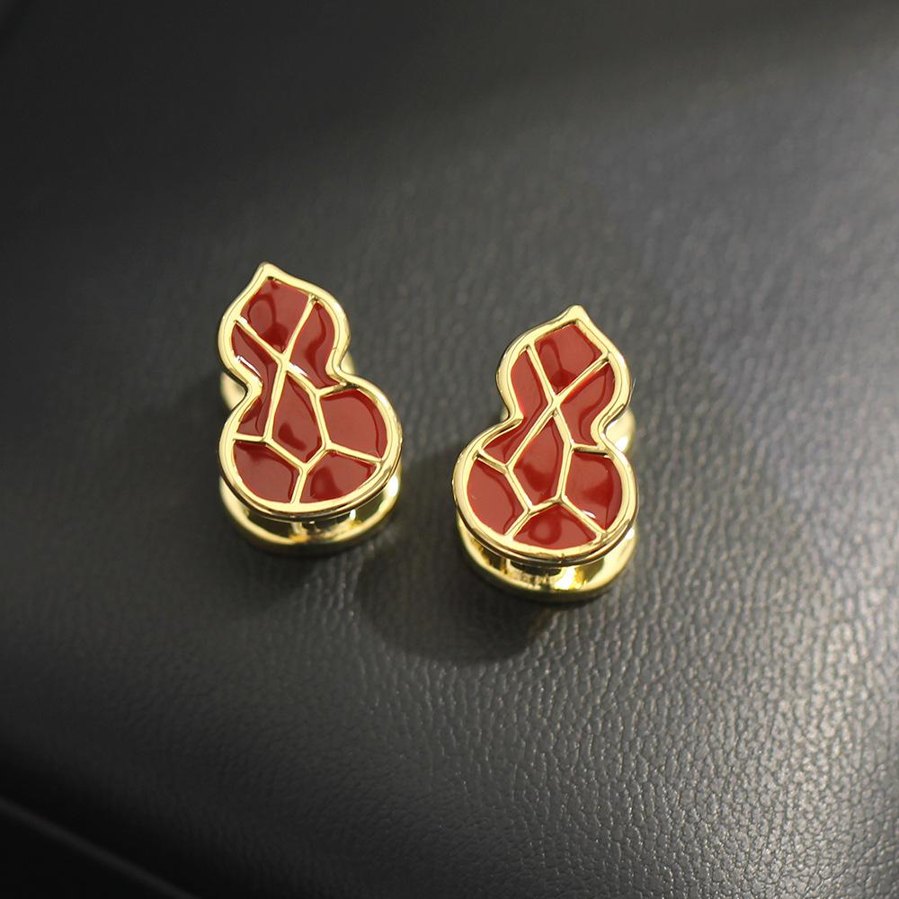 New high-end exquisite red oil dripping gourd earrings, personalized and versatile two-color full diamond Fulu earrings, earrings, two wears