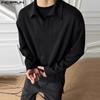 INCERUN Autumn Men Lapel Neck Long Sleeve Texture Pullover Tops