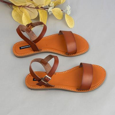 Женская летняя обувь, сандалии на плоской подошве, женские летние уличные туфли с пряжкой и ремешком на спине, однотонные удобные повседневные сандалии с круглым носком