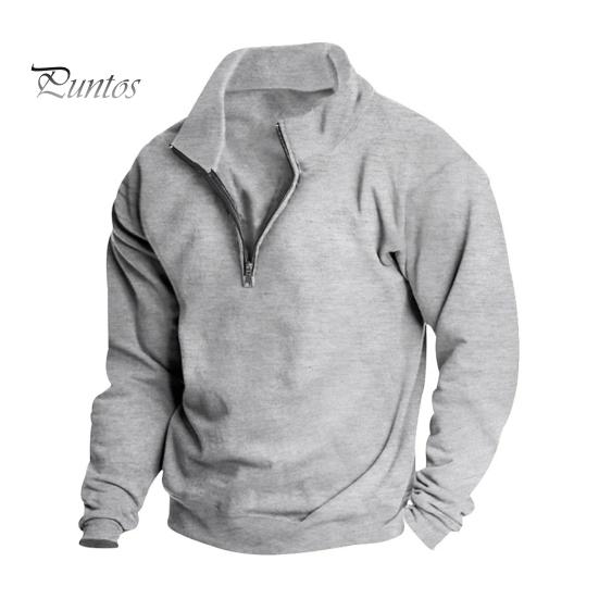 Мужская толстовка с застежкой-молнией и воротником-стойкой, с длинными рукавами, однотонный пуловер средней длины, спортивный повседневный топ, легкая одежда для путешествий, офиса, повседневной носки