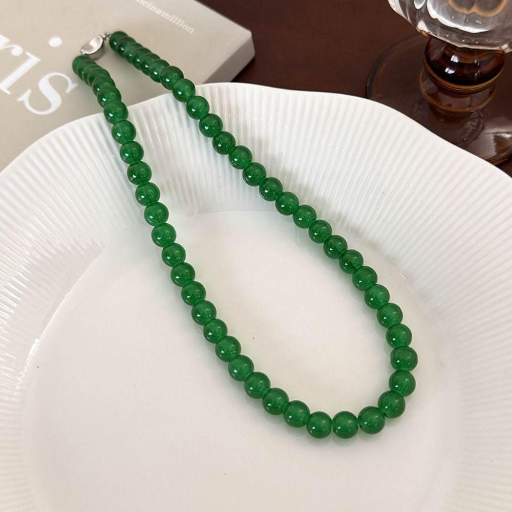 Round Green Beads Necklace 4 6 8 10mm Collarbone Chain New Choker Necklace Gifts