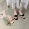New Button Slippers Girl, Summer Fairy Wind Word Flat Bottom Cool Slippers Casual Fashion Beach Women's Slippers