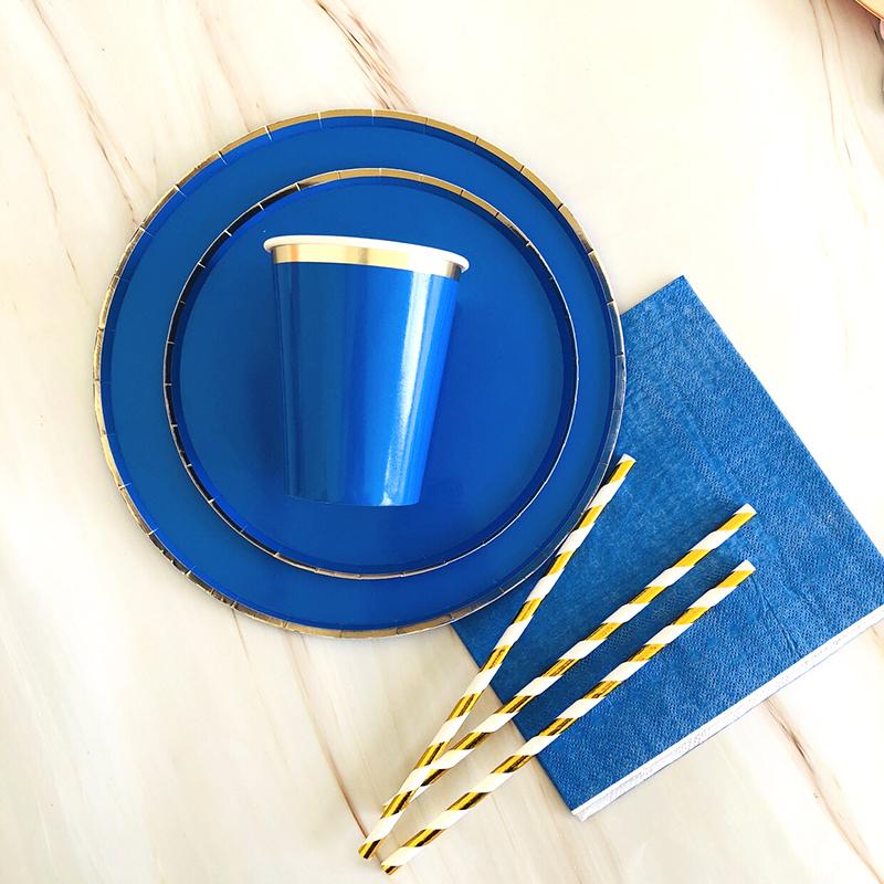 Одноразовая посуда голубого цвета, бумажные тарелки для вечеринок, стаканчики, трубочки, сувениры для детского душа, товары для дня рождения, золотые украшения для вечеринок, карнавала, свадьбы