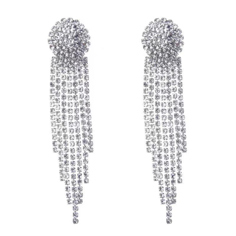 European & American Full Diamond Tassel Earrings: Elegant Slimming Bridal Jewelry