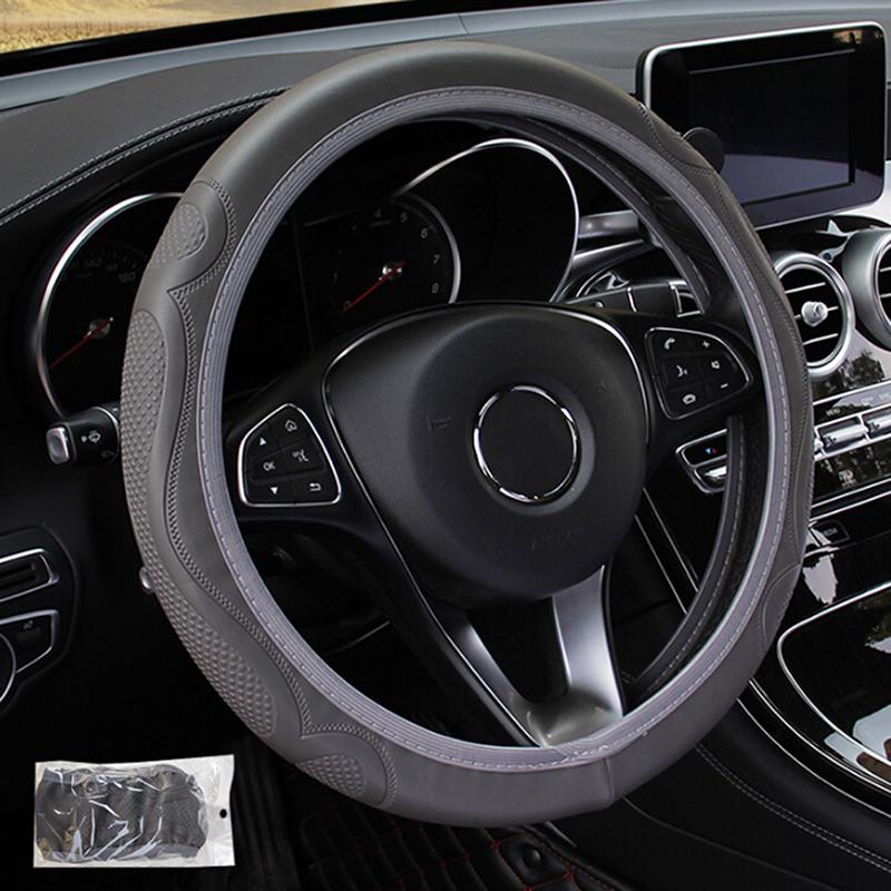 Universal Anti-slip Auto Car Steering Wheel Cover Three-dimensional Embossed Leather Elastic Style 38cm