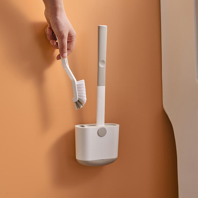 Toilet Brush Bundle Wall Mounted Toilet Brush with Drain Holder Bpa-free Silicone Flat Head Flexible Soft Bristles Cleaning Brush