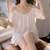 Летняя пижама в стиле принцессы с кружевом и открытыми плечами, женский комплект с бретелями, с низким вырезом и короткими рукавами, домашняя одежда, милая и можно носить на улице