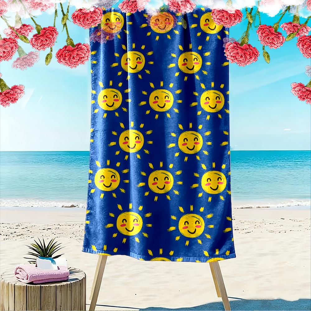 Smiling Sun Pattern Blue Background Beach towel quick-drying for travel outdoor sports jogging beach and swimming