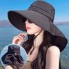 2024 Korean Women Summer Sun Hat Large Brim Neck Protection Sunshade Hats Cotton Solid Color Fisherman Cap Ladies Visors