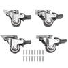 4Pcs Small Caster Wheels 1in Diameter Steel Rubber Rotating Locking Brake Plate Casters with 16 Screws for Furniture