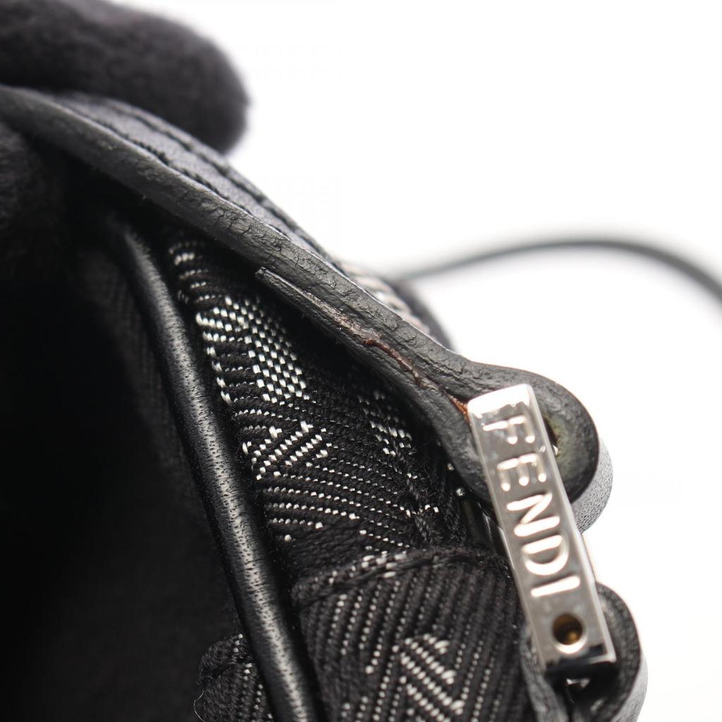Used FENDI Zucchino Shoulder Bag canvas leather Black Gray Used Women