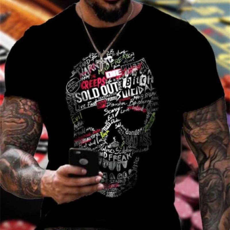 Винтажная мужская футболка с 3D адским черепом, летняя классическая повседневная футболка с круглым вырезом и коротким рукавом, модная свободная футболка большого размера с коротким рукавом