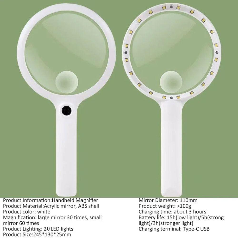 Rechargeable Reading Glasses Durable Handheld Microscope Magnifying Glasses for Kid Elder