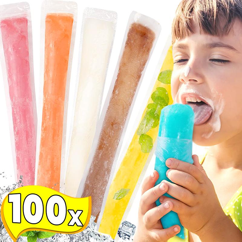 100pcs Summer Disposable Ice Popsicle Bags for DIY Ice Cream Pops Fruit Juice Smoothies Yogurt Mold Bag with Zipper Seal Packaging Bags
