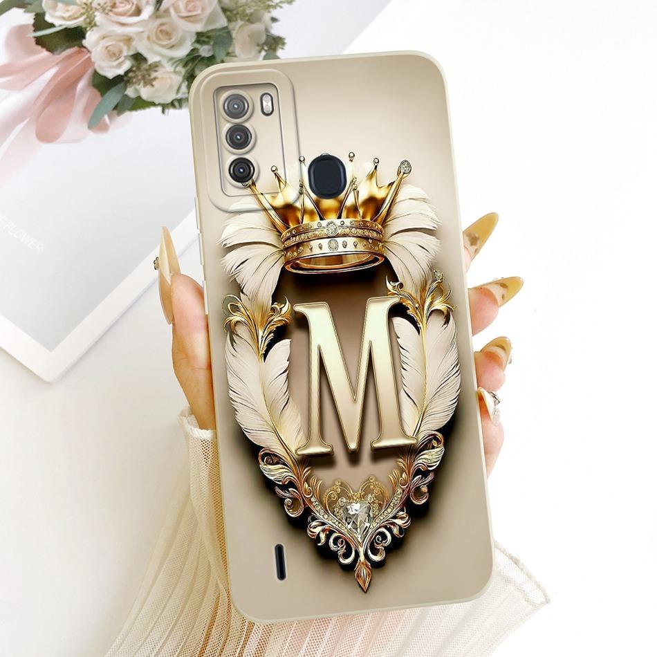 For Itel S16 / Vision 1 Pro Feather Crown Initial Letter Phone Case For Itel Vision 1 Pro ItelS16 Soft Silicone Covers Bumpers
