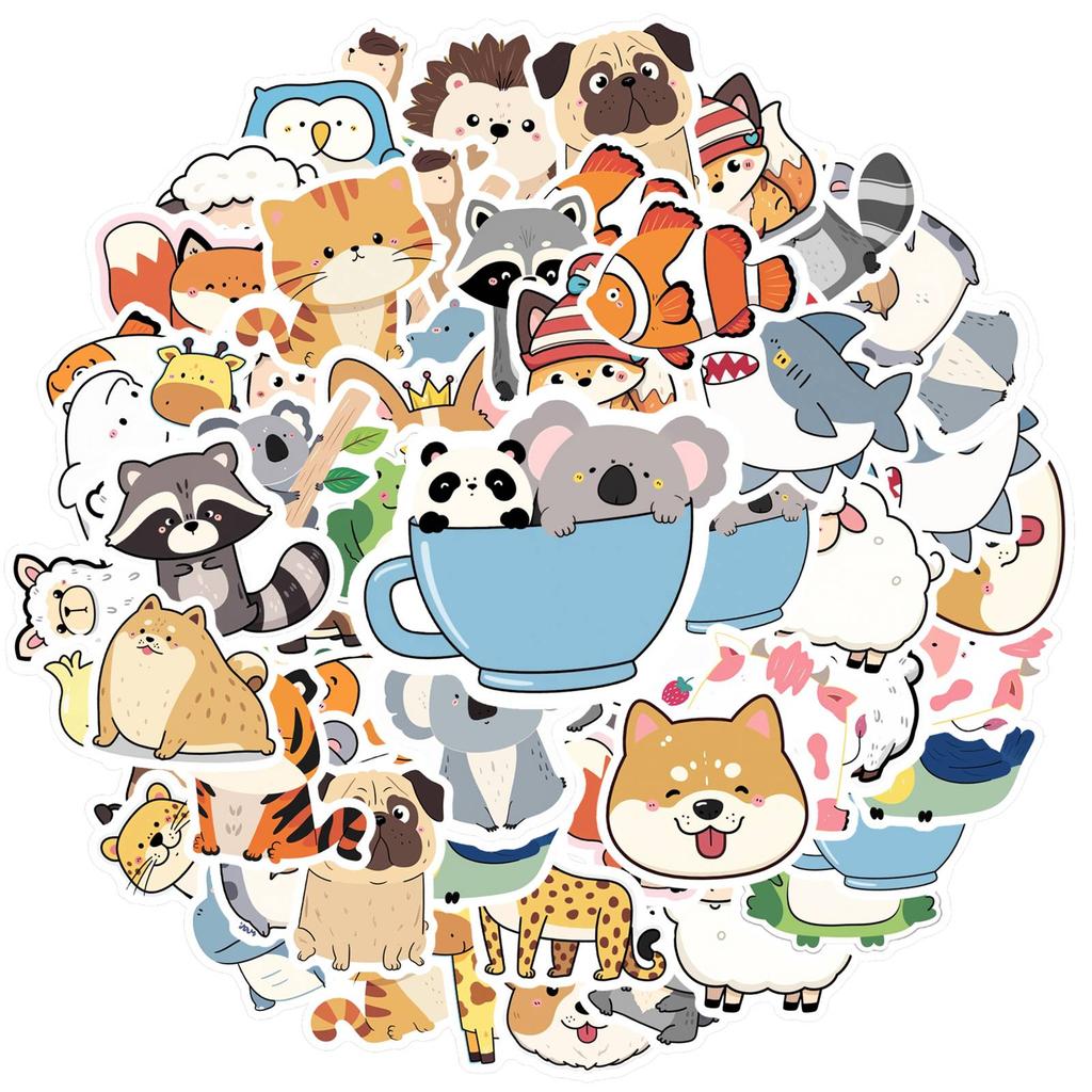 35pcs-50pcs Cartoon Nature Stickers Colorful Animal Stickers Stickers For DIY Phone Laptop Scrapbook Bike