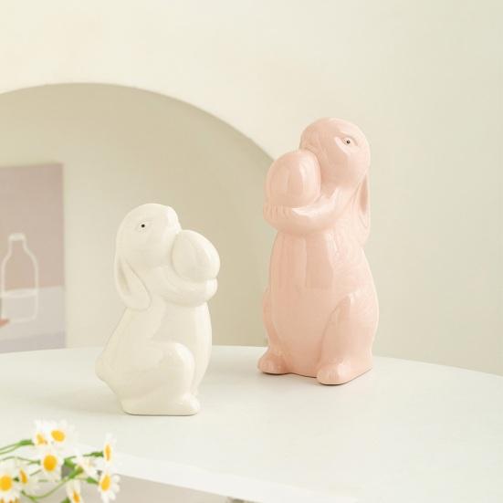Easter Ceramic Bunny Figurine Holding Egg Look-up Rabbit Statue Sculpture Spring Easter Holiday Party Decoration
