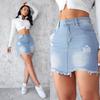 2025 Summer Slim-Fit Light Wash Ripped Denim Midi Skirt with Raw Edge
