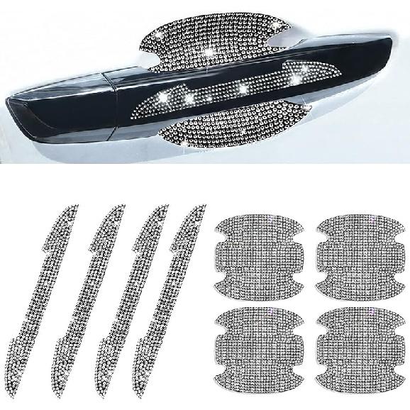 8Pcs Bling Rhinestone Car Door Handle Stickers Protector, Trim Auto Door Entry Guard Bling Stickers Car Accessories For Women And Men, Universal Car