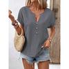 Summer Women's Shirt Casual V-Neck Button Short Sleeve Solid Color Shirt