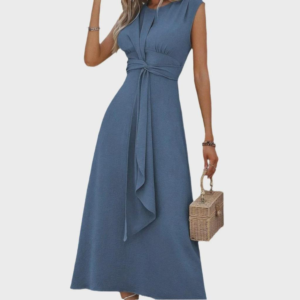 Женское однотонное платье без рукавов с ремешком на талии, лето 2024 г.