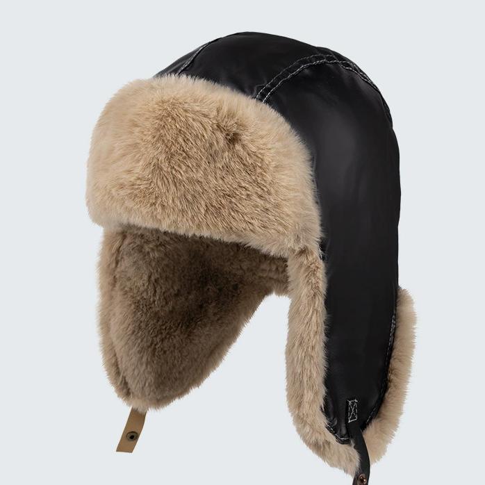 WTEMPO Faux Leather Plush Faux Fur Ear Protection Hats Couple Windproof Cold-proof Warm Bomber Hats Men's Autumn Winter Outdoor Cycling Skiing Hats