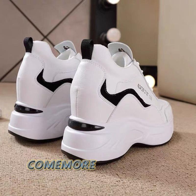 Женские кроссовки, черные повседневные туфли, женские туфли на платформе, каблуки, танкетки, увеличивающие рост, 2024, осенние женские туфли с круглым носком из вулканизированной стали