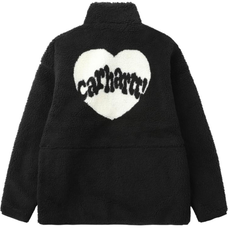 Carhartt WIP Мужская двусторонняя флисовая куртка с вышивкой в виде сердечек и букв, воротником-стойкой и спущенной линией плеча, Черная CHXJKA242008N-BKX